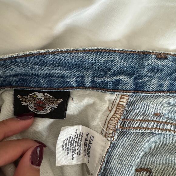 Harley Davidson Men Straight Leg Light Wash Denim Jeans 34 x 32 Distressed Biker - Picture 3 of 12